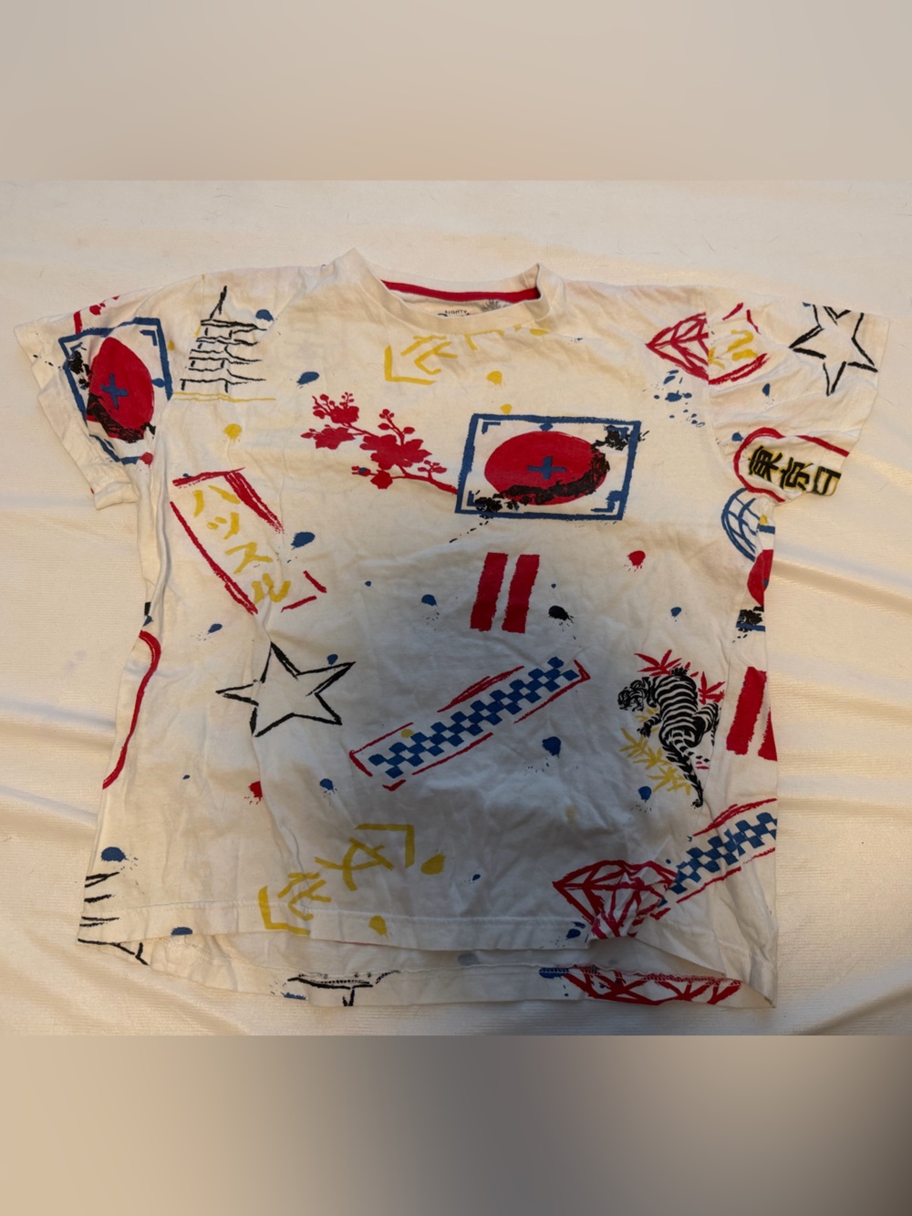 Eighty Eight White Tee with Red, Blue & Yellow Graphic Prints